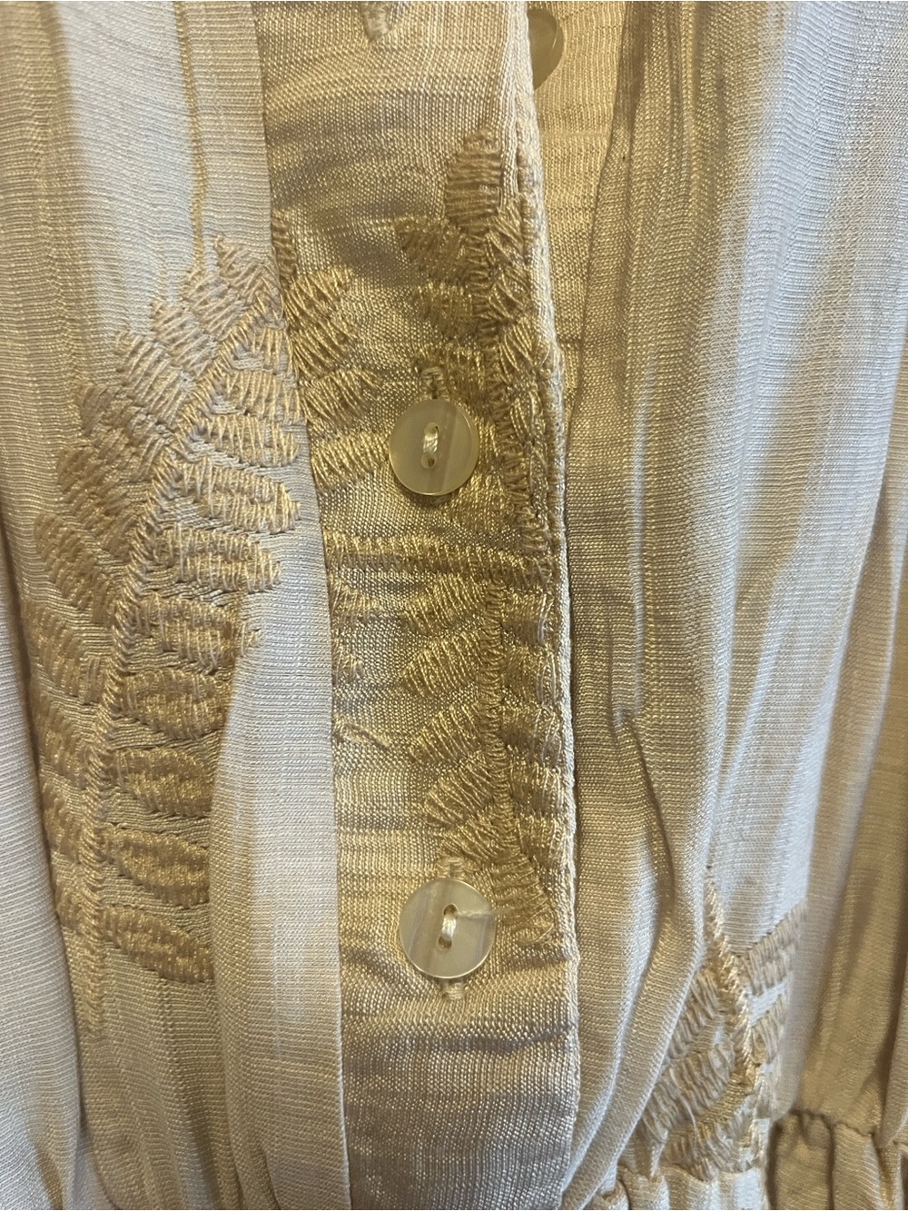 Light Beige Embroidered Midi Dress with Tie Belt
